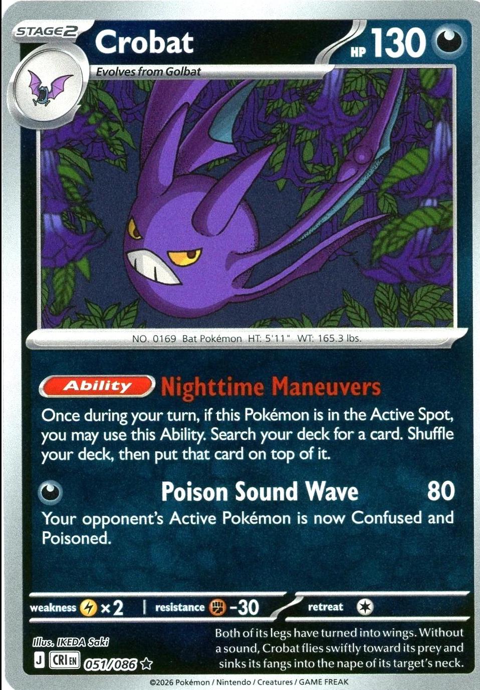 Crobat [Reverse Holo] 051/086 – Mega Evolution—Chaos Rising (Inglés)