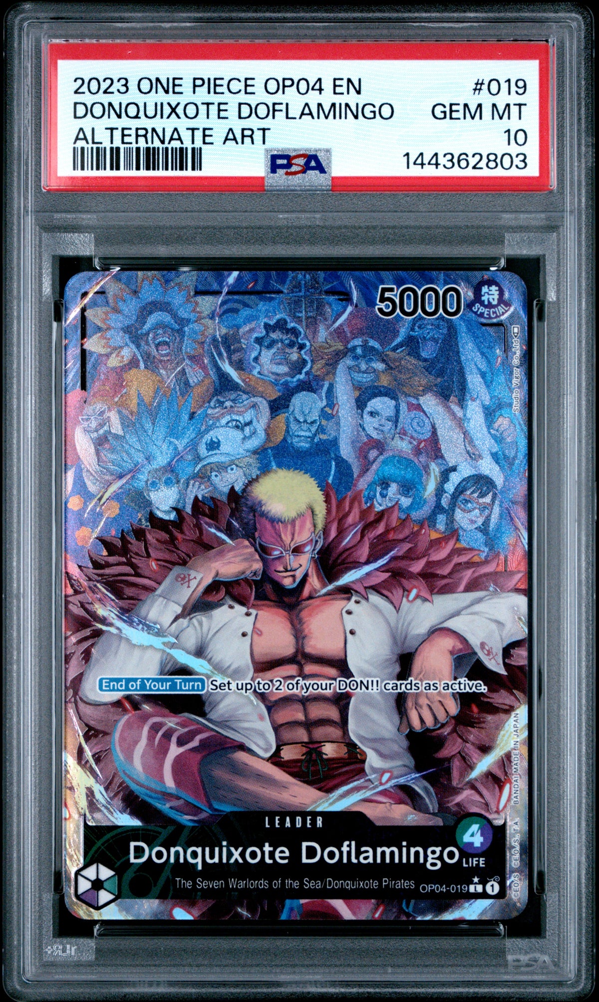 Donquixote Doflamingo #019 Alternate Art OP04 2023 One Piece TCG PSA 10 GEM MT